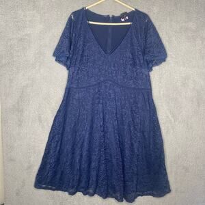 Torrid navy blue short sleeve lace vneck lined dress fancy a line girly 12
